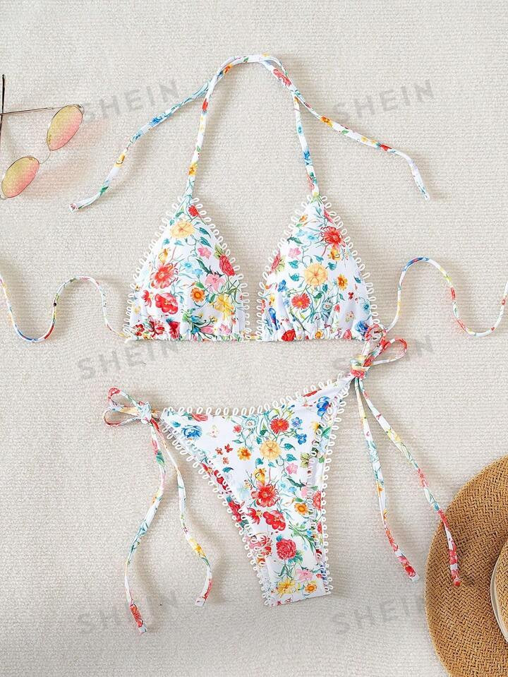 SHEIN Swim Mod Flower Print Knot Side Bikini Set Music Festival | SHEIN