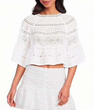 A Loves A Woven Embroidered Round Neck Bell Sleeve Circular Hem Top | Dillard's | Dillard's