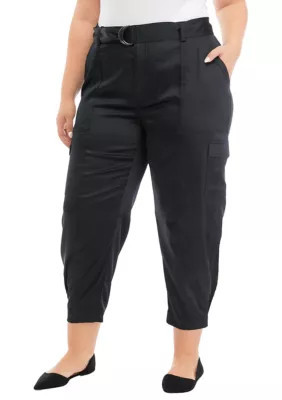 Cupio Women's Plus Size Belted Cargo Pants, Black, 1X | Belk