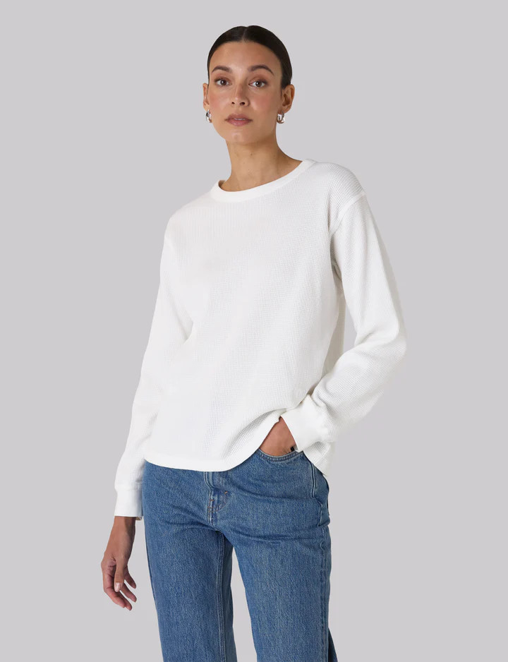 Bessette Top: Waffle Jersey, Off-White | With Nothing Underneath
