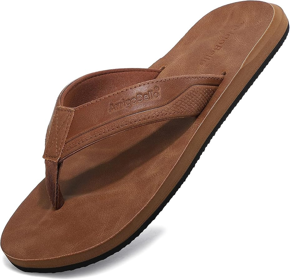 AX BOXING Mens Flip Flops Leather Thong Sandals Casual Comfort Slides Slippers | Amazon (US)