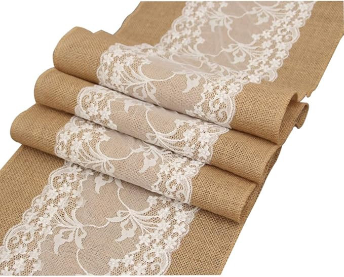 LNKA Burlap White Lace Hessian Table Runner 12x108-Inch Jute Country Outdoor Wedding Party Decora... | Amazon (US)