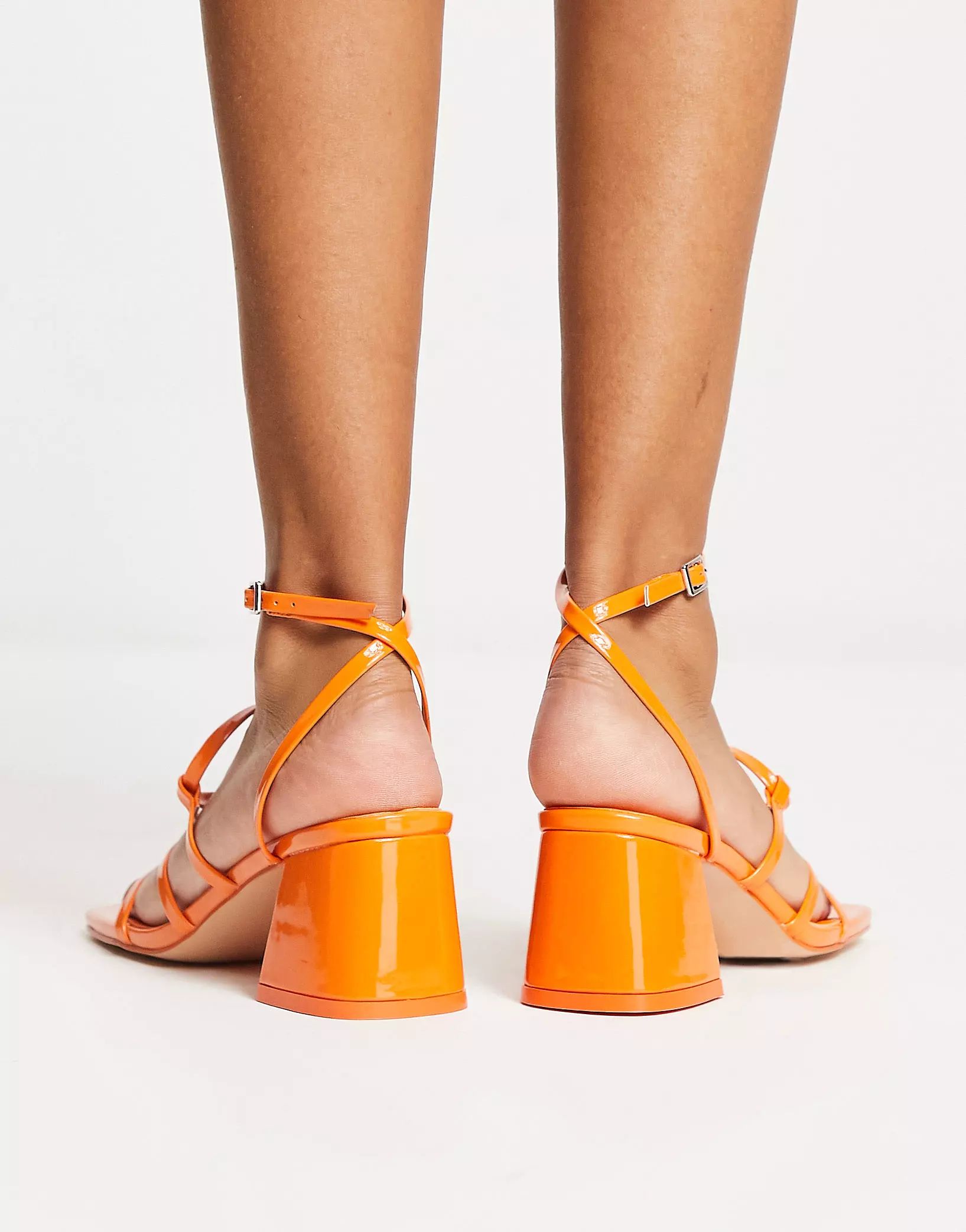 Public Desire Wide Fit Dayla mid heeled shoes in patent apricot | ASOS (Global)