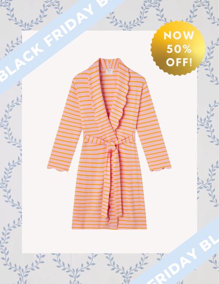 Great news for anyone who’s been eyeing this pretty coral striped scalloped robe!! Now you can score it for 50% OFF!! 😍🙌🏻🏃🏼‍♀️ I have and LOVE it!! It’s made of super soft cotton and the scallop detail is so cute!! Would make an excellent gift! 🎁 

#LTKCyberWeek #LTKGiftGuide #LTKfindsunder100