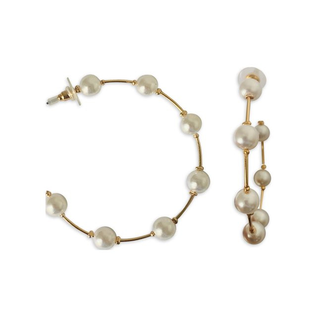 No Boundaries Gold and Pearl C Hoop Earrings | Walmart (US)