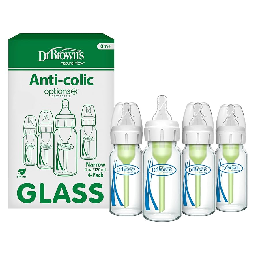 Dr. Brown's Anti-Colic Options+ Narrow Glass Baby Bottle with Level 1 Slow Flow Nipple, BPA-Free,... | Amazon (US)