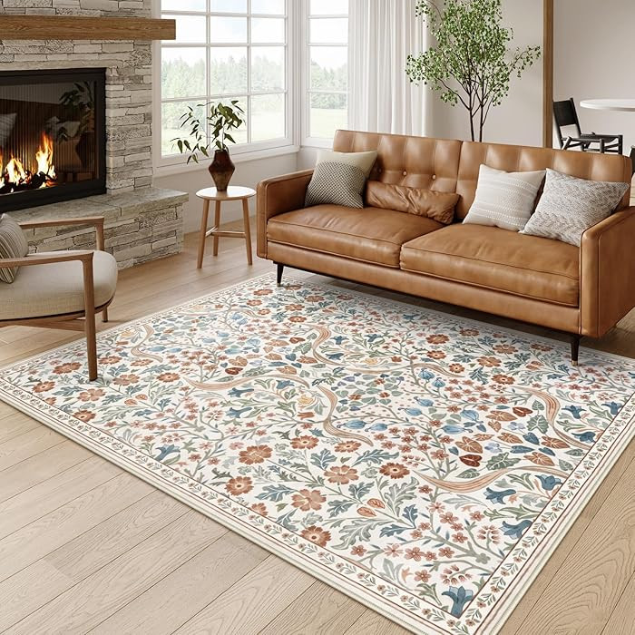 Moynesa Floral 5x7 Area Rugs, Machine Washable Rugs for Bedroom, Non Slip Boho Rugs for Living Ro... | Amazon (US)
