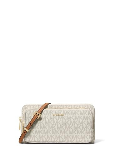 Michael Kors Jet Set Large Continental Crossbody Wallet, Gold-Tone Hardware/MK Signature Coated Twill/Vanilla/Acorn | Amazon (US)