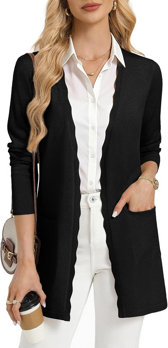 GRACE KARIN Long Cardigan Sweaters for Women Business Casual Fall Outfits | Pockets, Scalloped Pl... | Amazon (US)