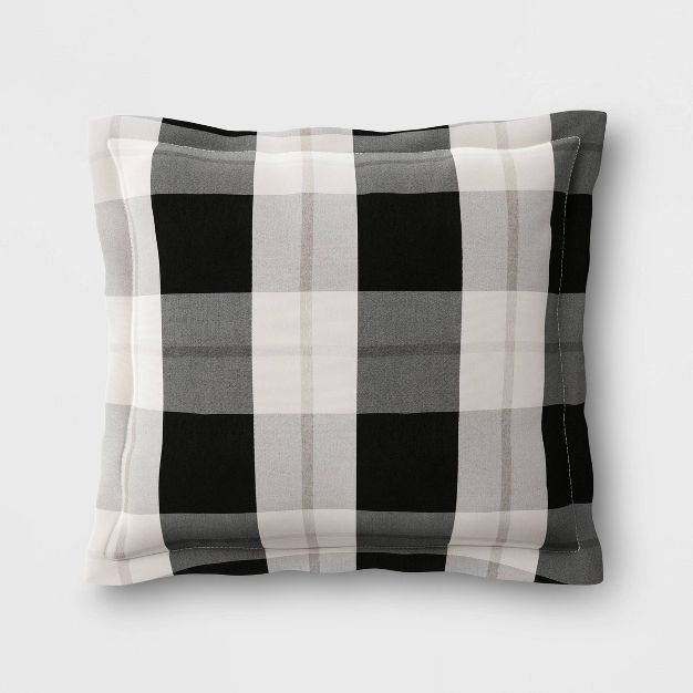 Woven Plaid Outdoor Pillow Back Cushion DuraSeason Fabric™ Black - Threshold™ | Target
