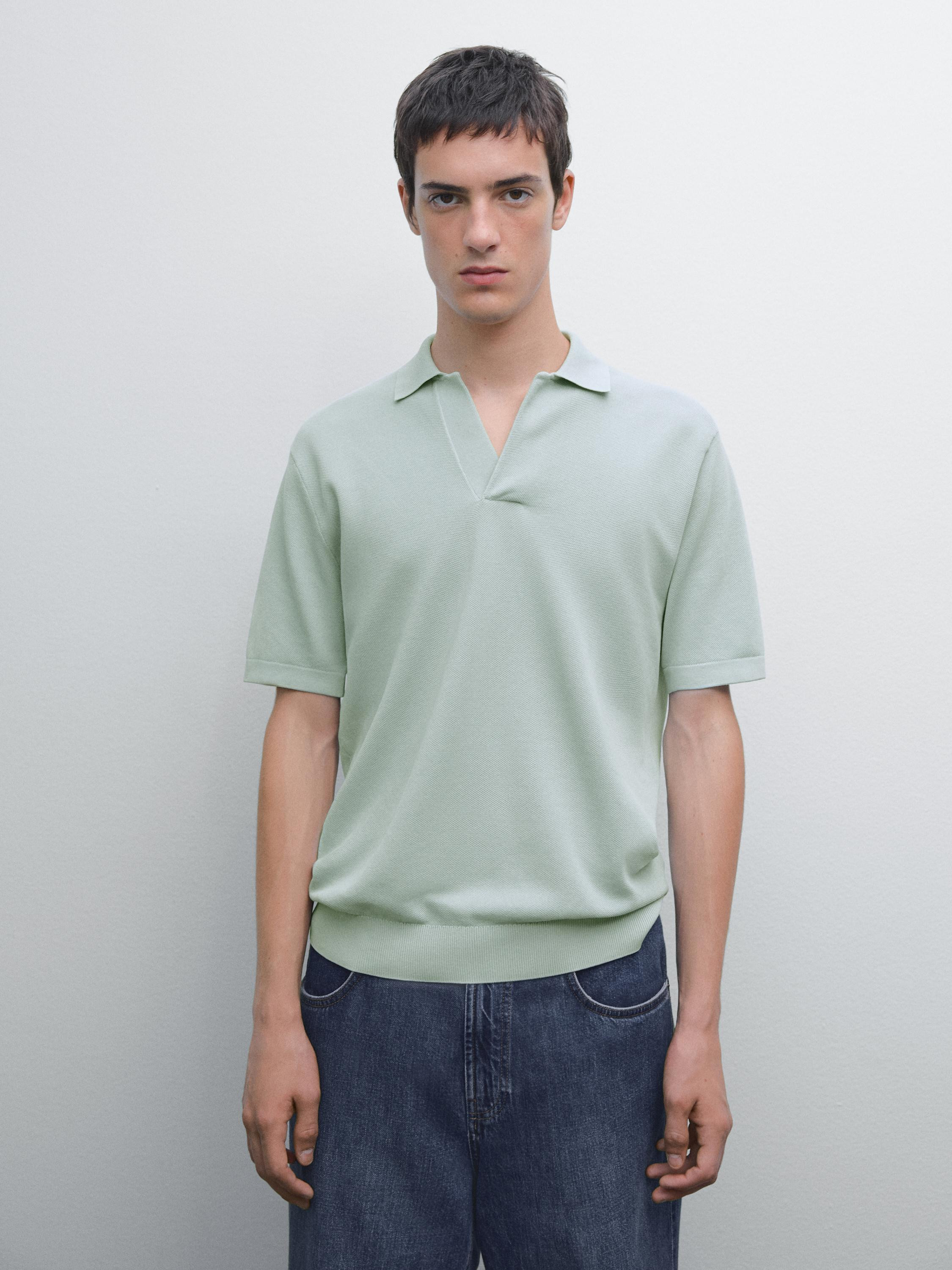 Knit V-neck polo shirt | Massimo Dutti US