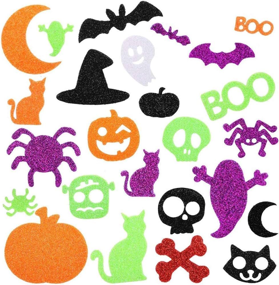 Halloween Foam Stickers Glitter Craft Stickers for Kids 100PCS Self-Adhesive Pumpkin Ghost Shape ... | Amazon (US)