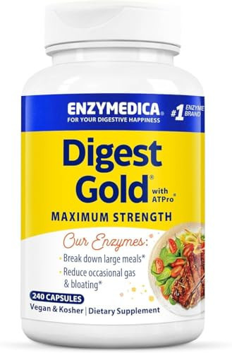 Enzymedica Digest Gold + ATPro, Maximum Strength Digestive Enzymes, Helps Digest Large Meals for Instant Bloating Relief, 240 Count | Amazon (US)