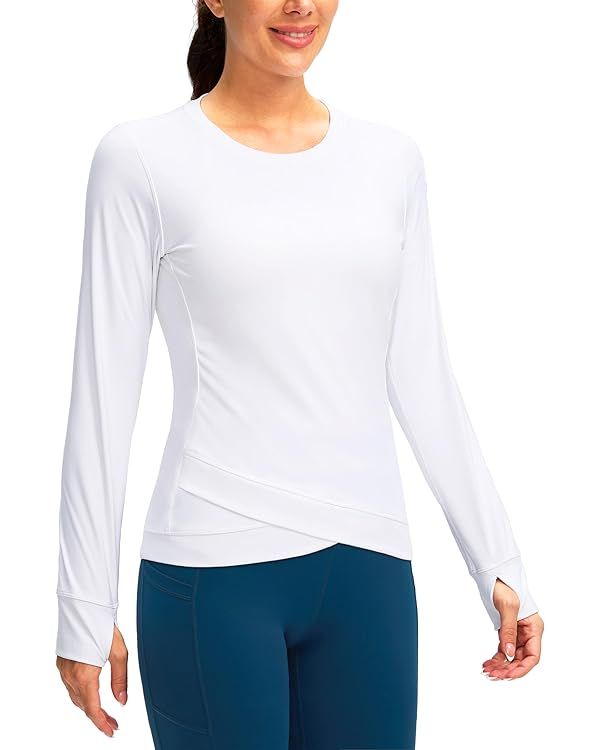 SANTINY Women's Long Sleeve Workout Tops Athletic Compression Shirts Cross Hem Running Gym Yoga S... | Amazon (US)