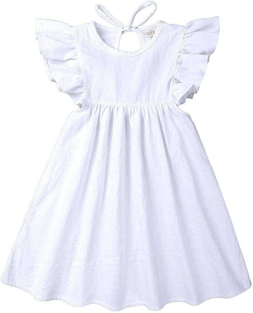 CM C&M WODRO Girls' Dress, Cotton Linen, Sleeveless Ruffle Halter, Size 90-130 cm, 2-7 Years, Sum... | Amazon (US)