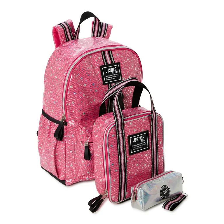 Justice Girls Backpack, Lunch Tote and Pencil Case, 3-Piece Set Pink Star Print | Walmart (US)