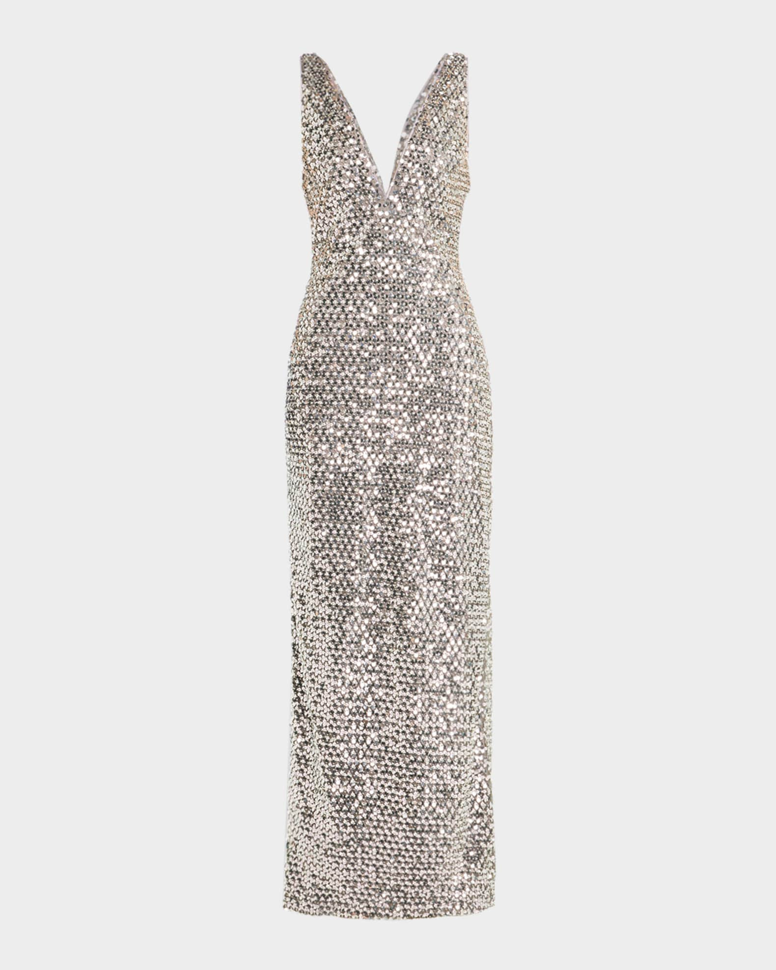 Ellie Deep V-Neck Bead & Sequin Column Gown | Neiman Marcus