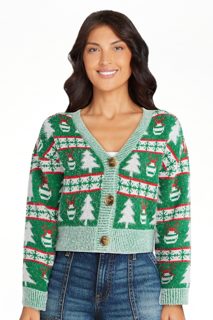 No Boundaries Embroidered Christmas Cardigan, Women's & Women's Plus | Walmart (US)