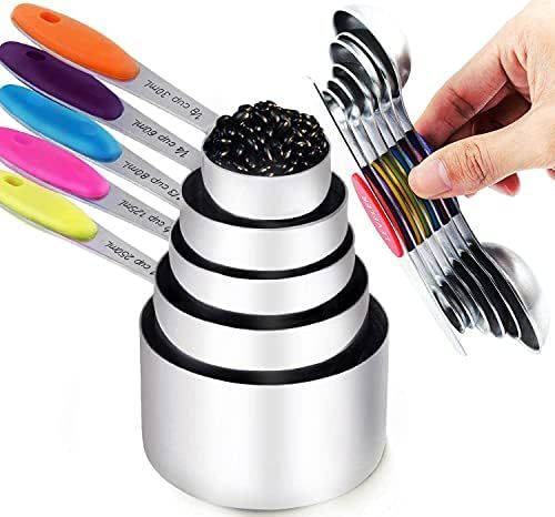 TILUCK Measuring Cups and Magnetic Measuring Spoons Set Stainless Steel Dry Measuring Cups 5 Measuri | Amazon (US)