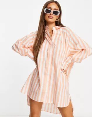 Threadbare oversized balloon sleeve shirt dress in peach stripe | ASOS (Global)