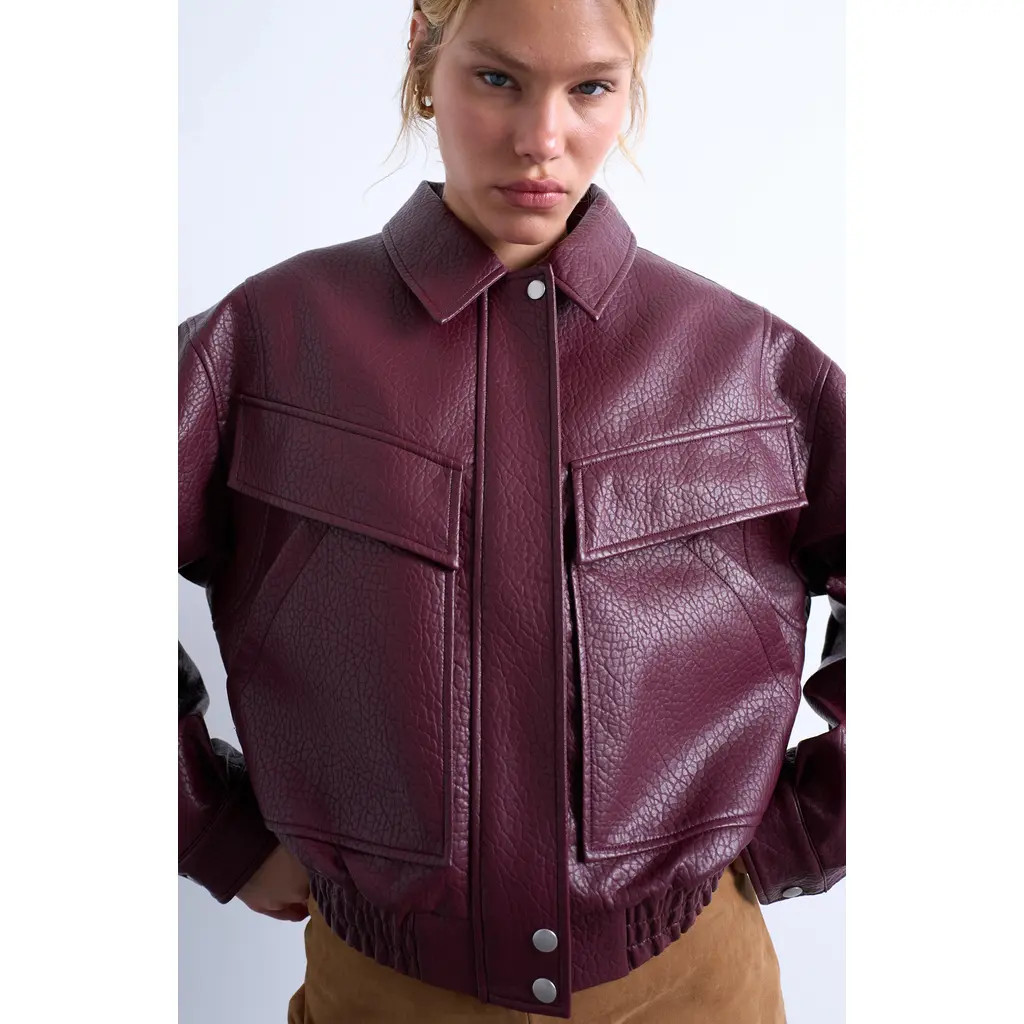 Topshop Bubble Boxy Faux Leather Jacket in Burgundy at Nordstrom Rack, Size Medium | Nordstrom Rack