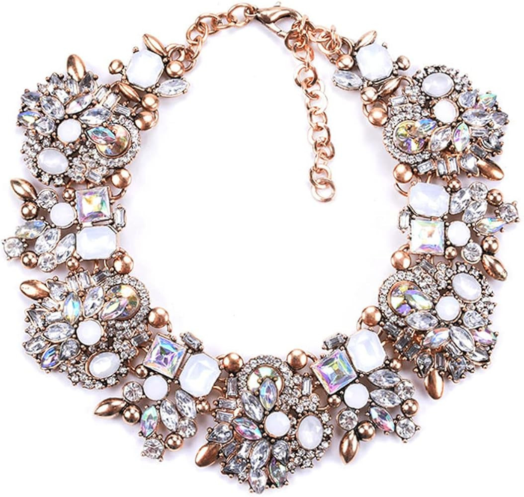 FASUND Bib Statement Necklace Colorful Crystal Rhinestone Collar Necklace for Women Vintage Chunky Chain Choker Necklaces Fashion Accessories | Amazon (US)