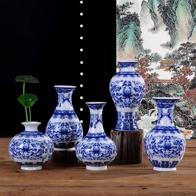 Mini Hand-Painted Blue and White Porcelain Vase Ceramic Vase - Chinoiserie Decor Vase (A) | Amazon (US)