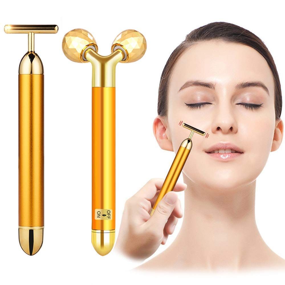 2-IN-1 Beauty Bar 24k Golden Pulse Facial Face Massager, Electric 3D Roller and T Shape Massager ... | Amazon (US)