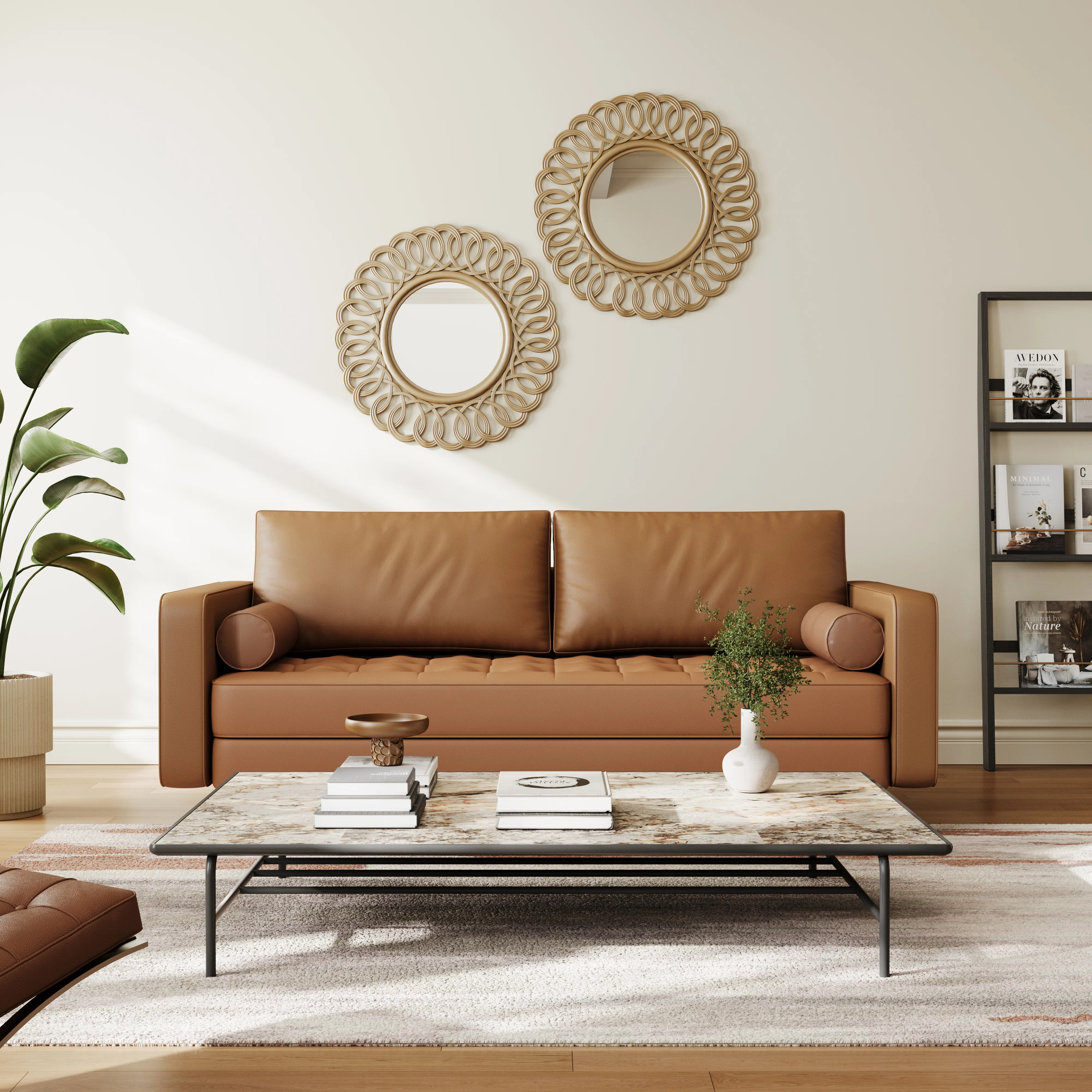 Bridgeview Leather Mid Century Modern Upholstered Square Arm Sofa and Loveseat | Wayfair North America