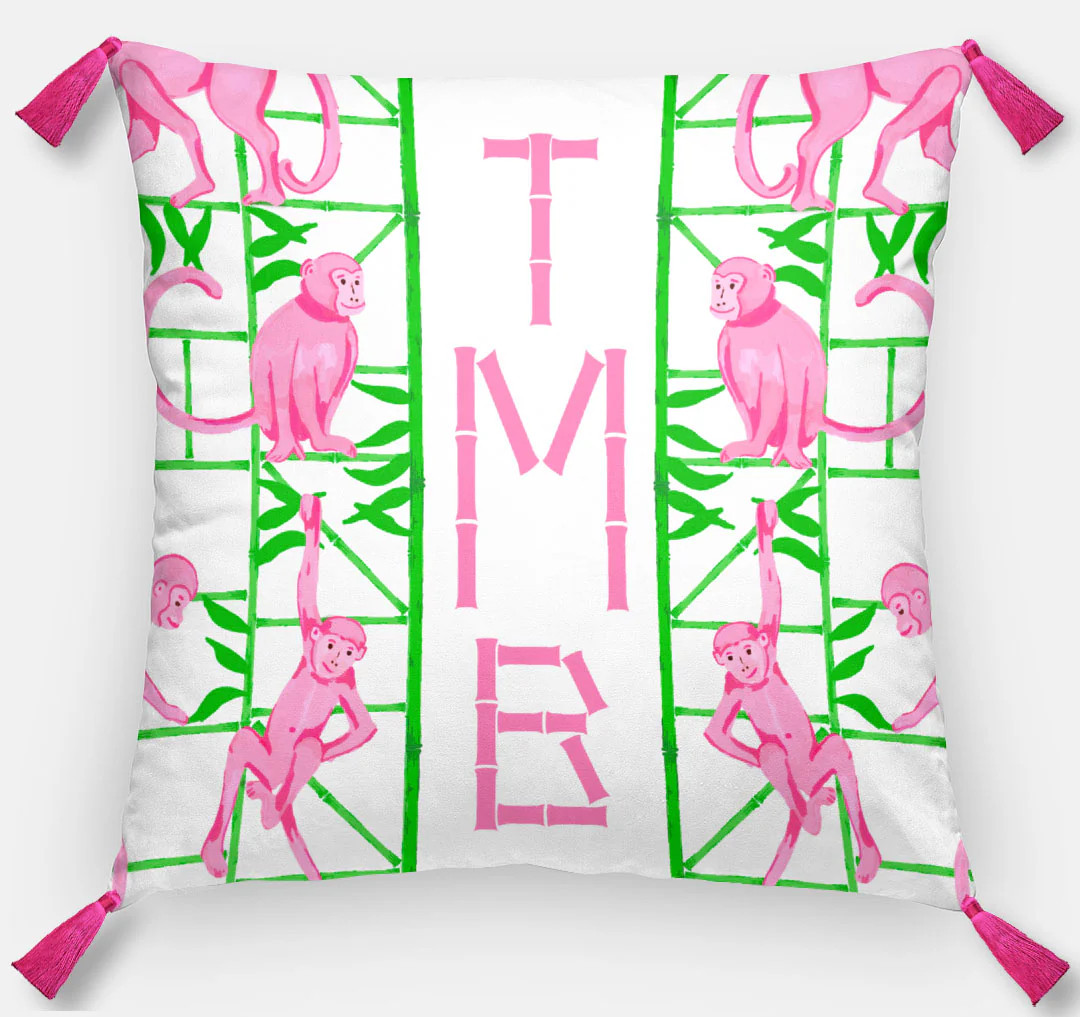 Monkey Trapeze Trellis, Jungle, Personalized Pillow, 18 | Taylor Beach Design