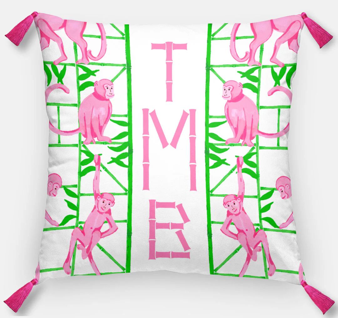 Monkey Trapeze Trellis, Jungle, Personalized Pillow, 18 | Taylor Beach Design