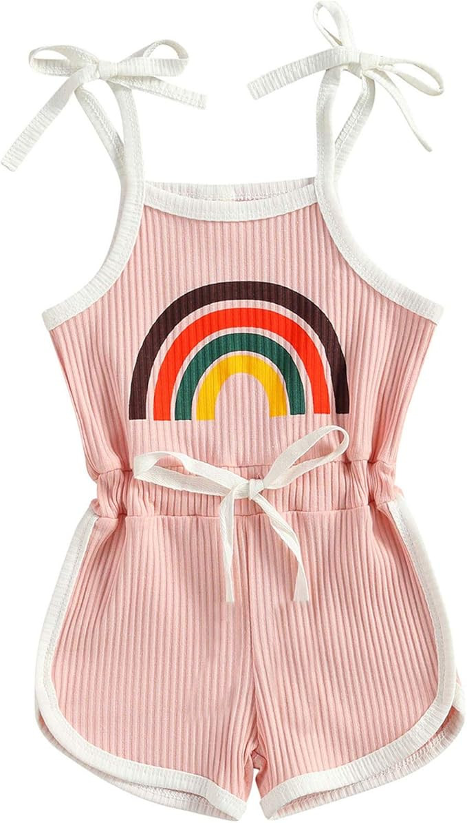 Toddler Kids Baby Girls Halter Jumpsuits Ribbed Sleeveless Romper Rainbow Knit Playsuit Outfit | Amazon (US)