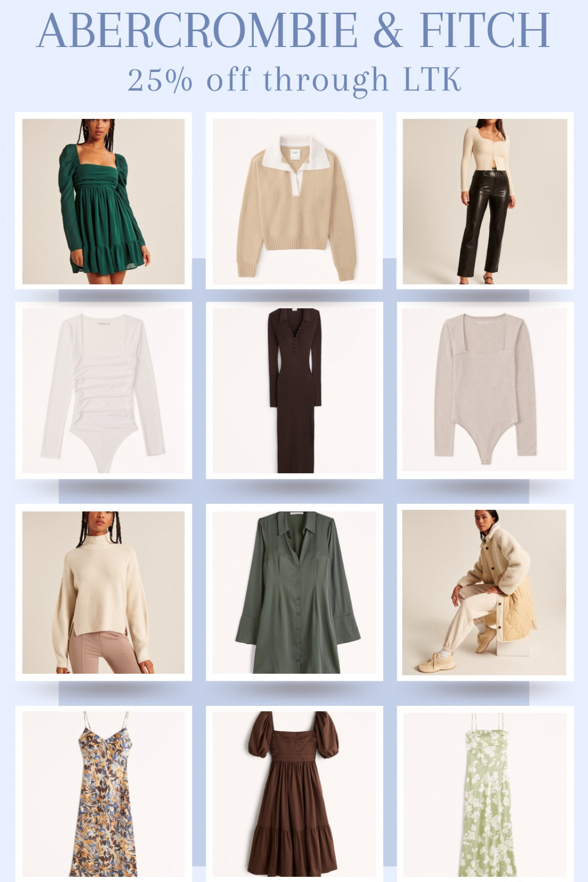 Abercrombie & Fitch up to 25% off. AF sale selections. Abercrombie sale finds. LTK Fall Sale finds. 

#LTKunder100 #LTKsalealert #LTKSale