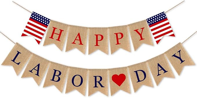 SWYOUN Burlap Happy Labor Day Banner Mantel Fireplace Supplies Bunting Garland Decoration | Amazon (US)