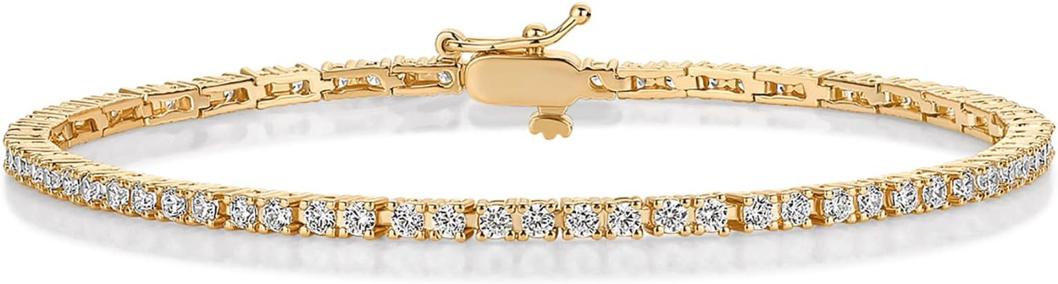 PAVOI 14K Gold Plated Cubic Zirconia Classic Tennis Bracelet | Gold Bracelets for Women | 2mm CZ,... | Amazon (US)