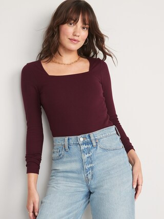 Long-Sleeve Square-Neck Rib-Knit Bodysuit for Women | Old Navy (US)
