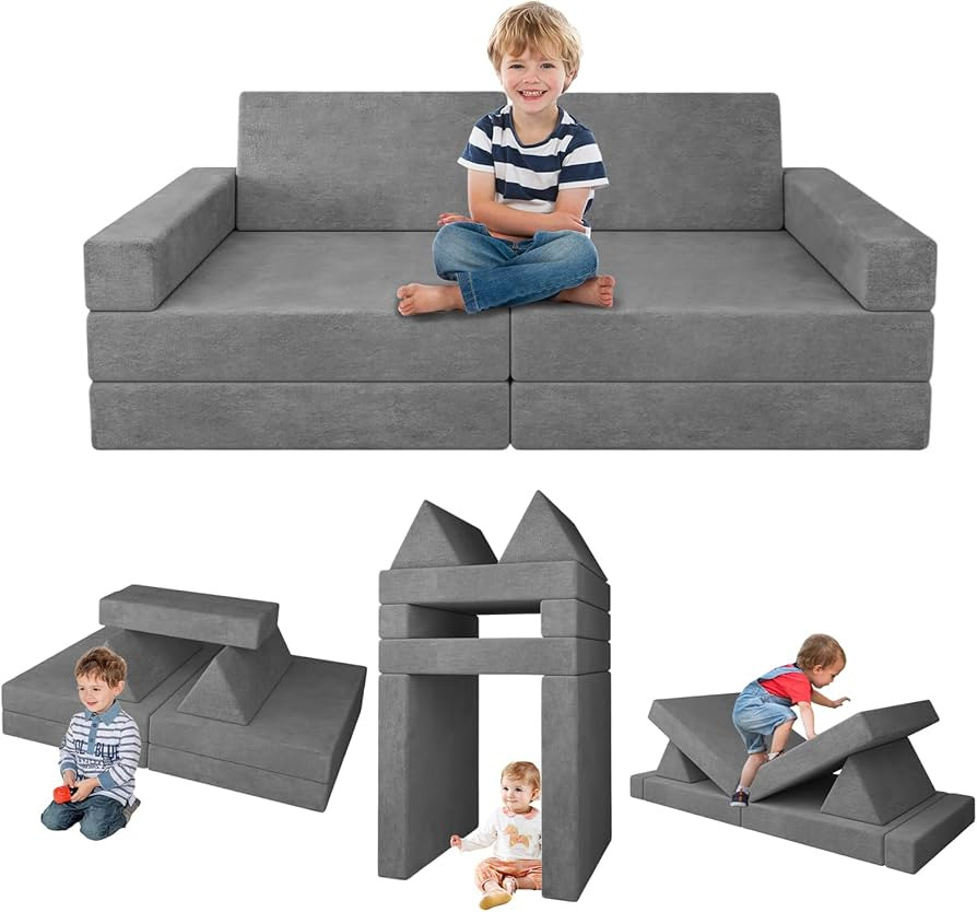 10pcs Kids Play Couch Modular Sofa Couch Sectional Kids Sofa Convertible Play Couch Toddler Foam ... | Amazon (US)