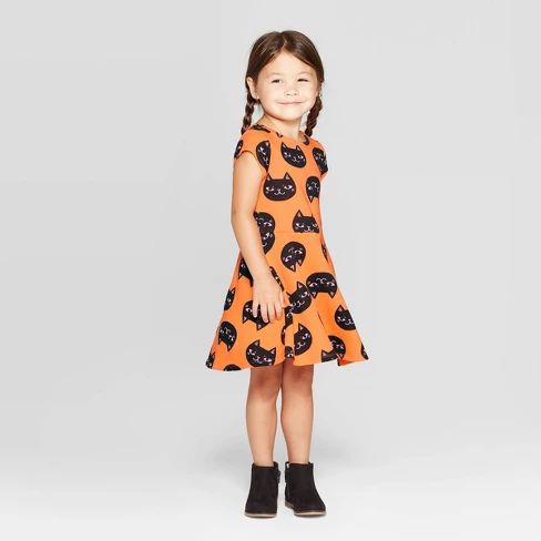Toddler Girls' 'Cat' Halloween Dress - Cat & Jack™ Orange | Target