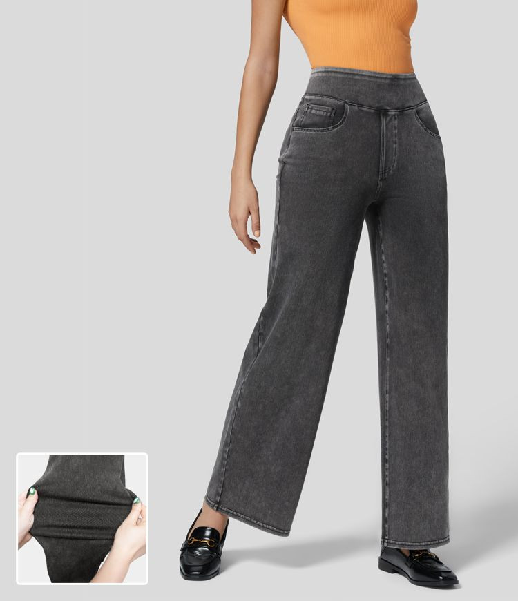 HalaraMagic™ High Waisted Multiple Pockets Straight Leg Stretchy Knit Work Jeans | HALARA