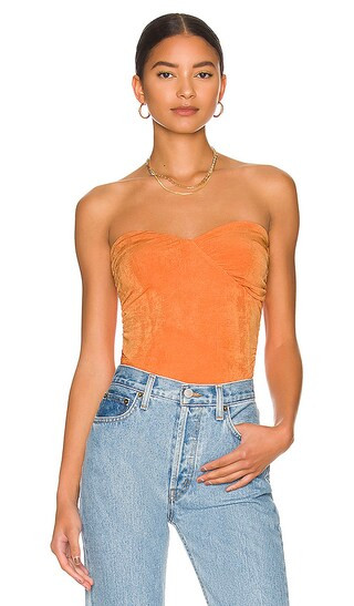 Marcella Wrap Bustier Top in Orange | Revolve Clothing (Global)
