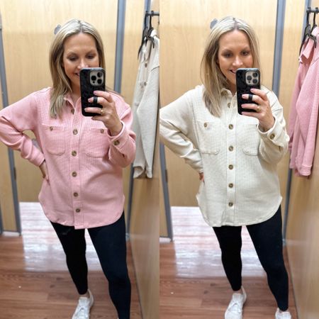 Loving this new lightweight waffle knit shacket from Walmart! I’m wearing a size small in the pink one and a medium in the cream one at 3 weeks postpartum. It comes in 4 colors and is fully stocked! 

Winter outfit, Walmart style, postpartum style, shacket 

#LTKSeasonal #LTKfindsunder50 #LTKstyletip