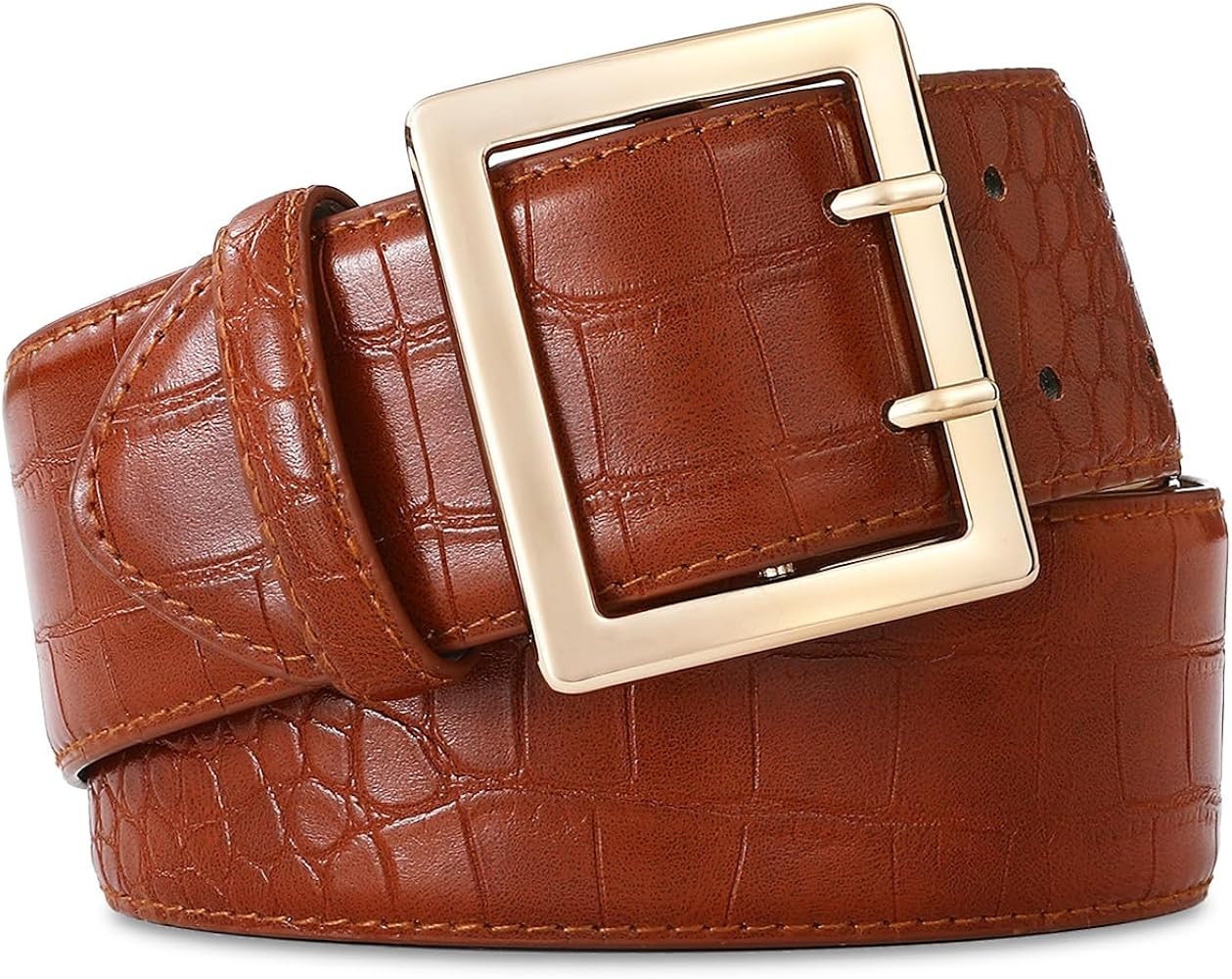 Wide Belts for Women Leather Wide Belts Fashion Thick Black Belt With Gold Buckle Belt for Dresse... | Amazon (US)