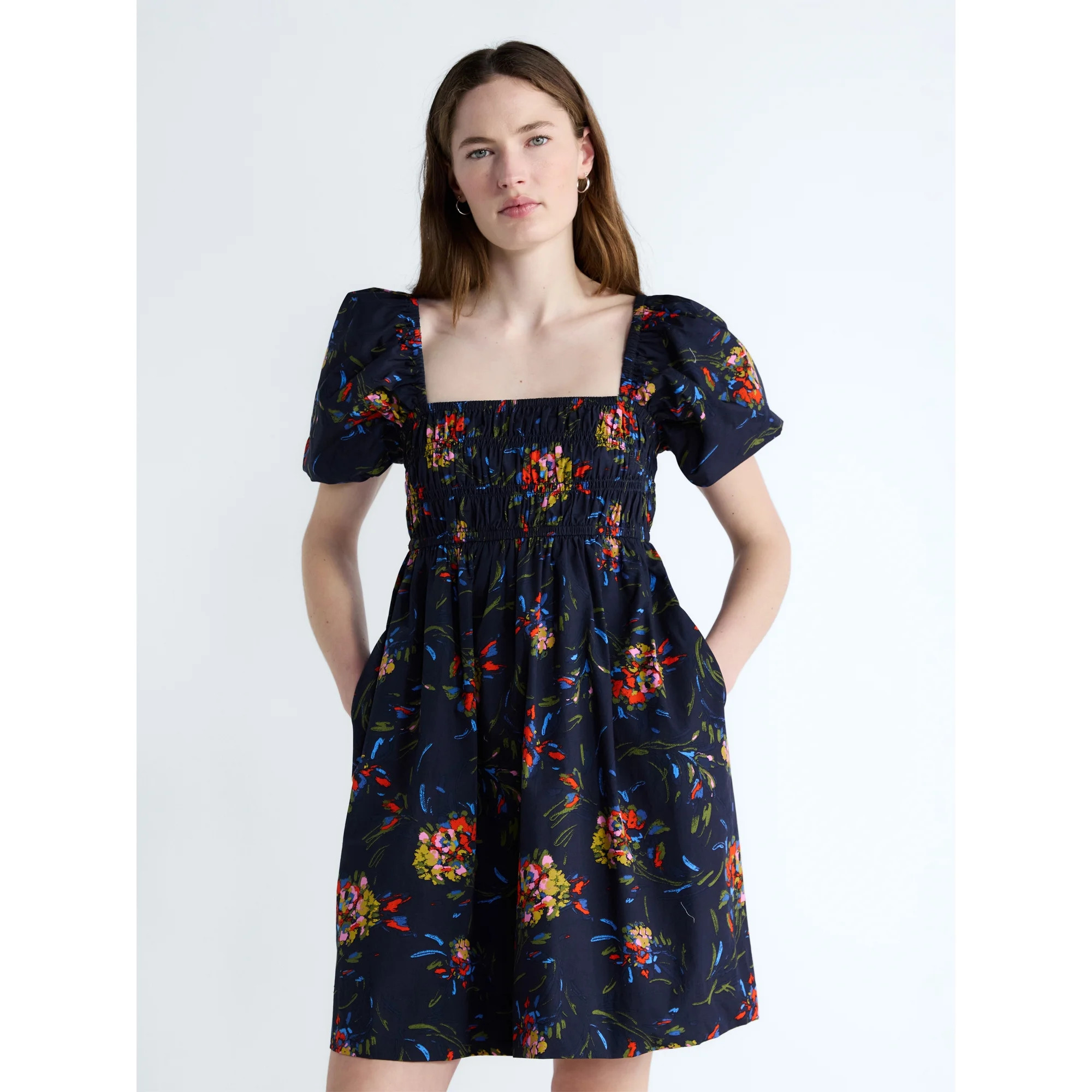 Free Assembly Women's and Women's Plus Puff Sleeve Peasant Mini Dress, Sizes XS to 4X | Walmart (US)