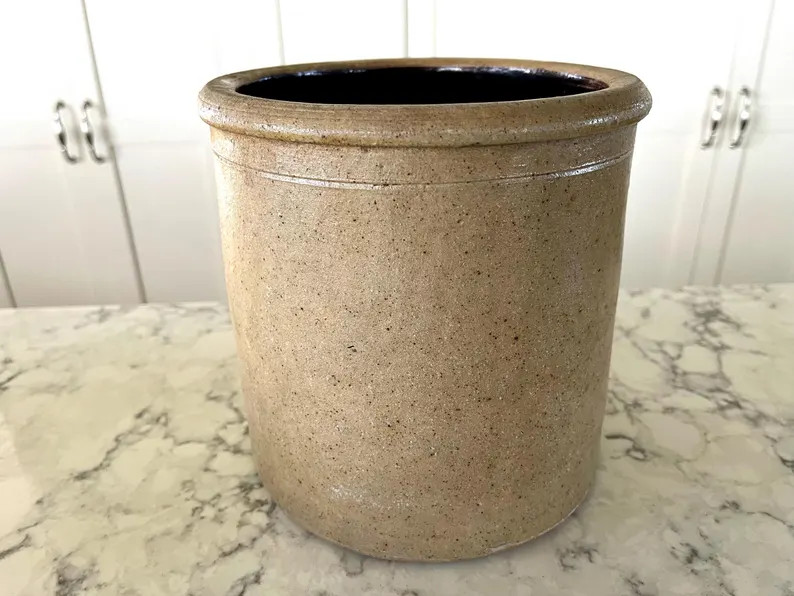 Antique or Vintage Stoneware Crock, Tan Speckled Clay, Dark Brown Glazed Interior, Excellent Cond... | Etsy (US)