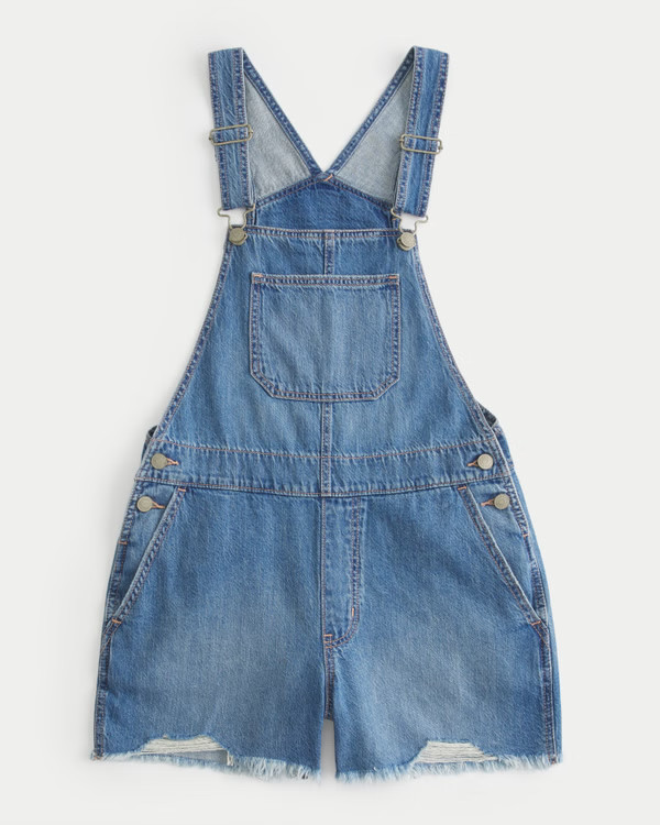 Medium Wash Denim Shortalls | Hollister (US)