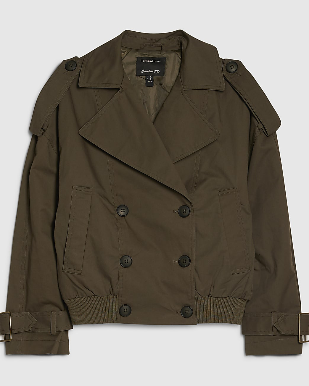Khaki Rib Hem Cropped Trench Jacket | River Island UK & IE