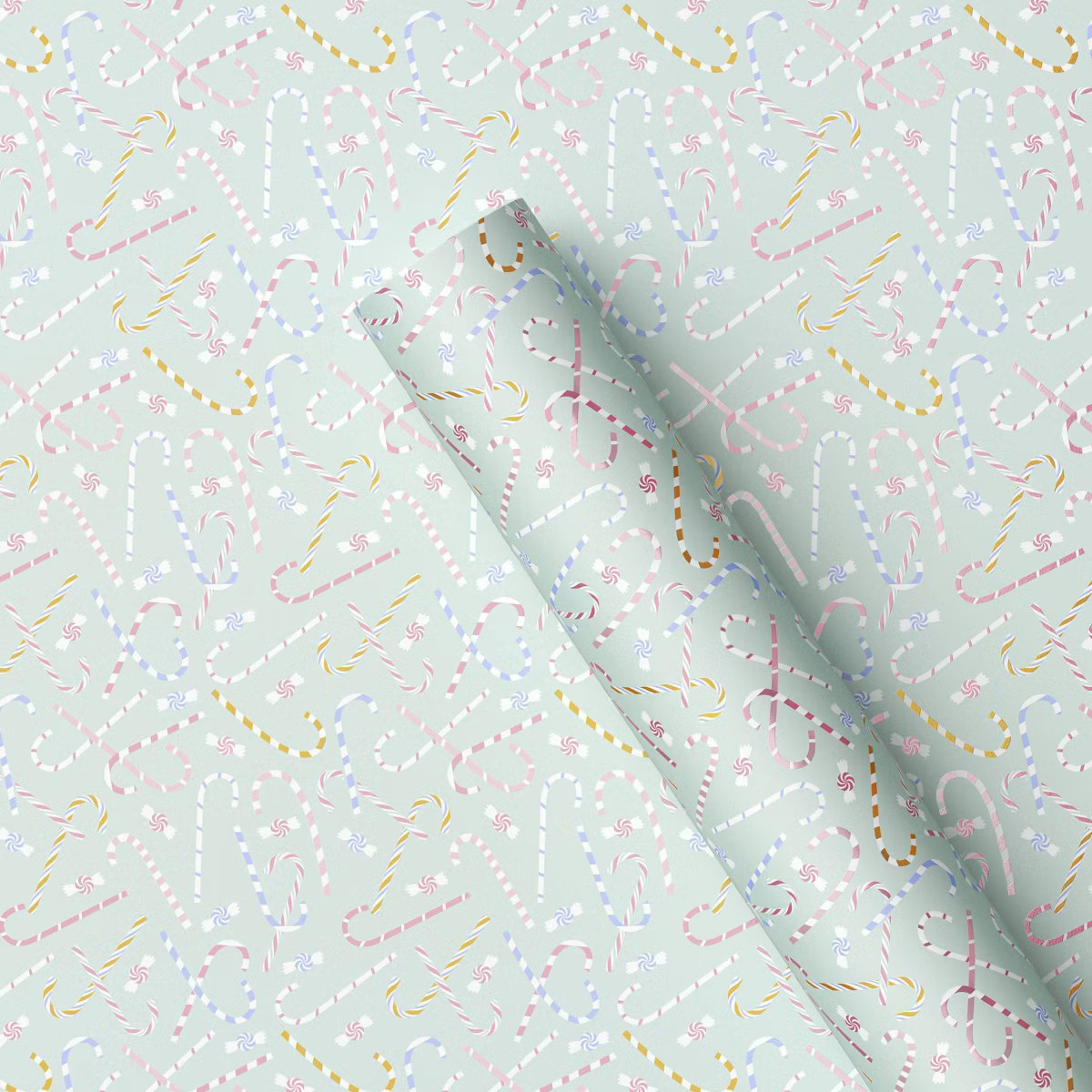 25 sq ft Candy Canes Christmas Gift Wrap Mint - Wondershop™: Printed Shapes, 10ft Long | Target