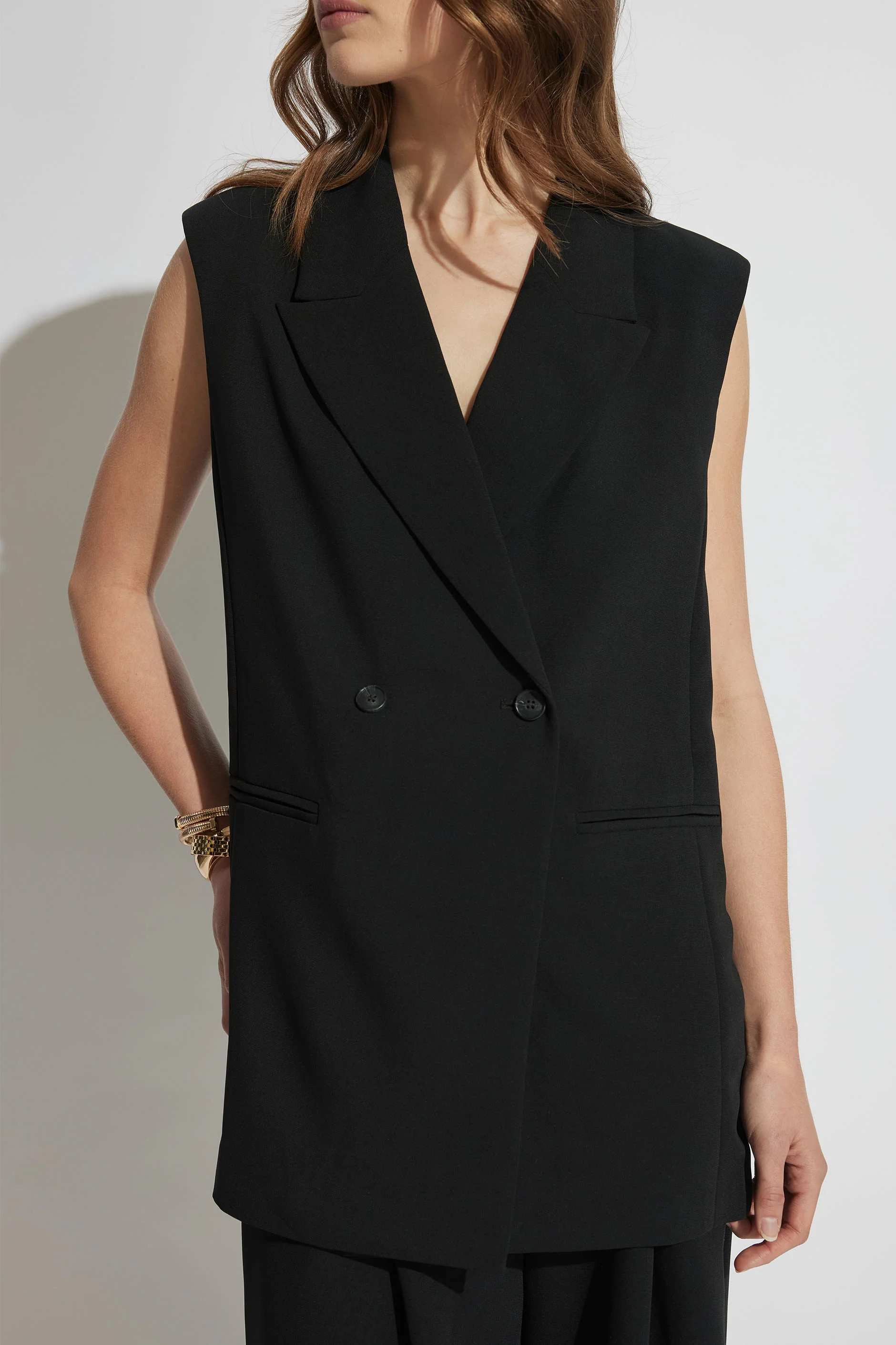 Annabelle Longline Belted Vest - Black | DECJUBA | DECJUBA