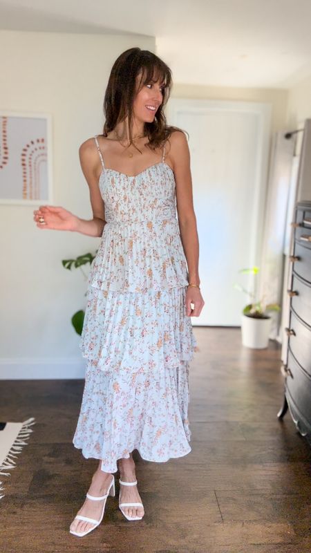 The most perfect dress for all your spring and summer events! 
Wearing xs, runs tts. Paired with the most comfortable white strappy sandals from Amazon that I could legit wear all day!! They run tts, wearing 8.


Bridal shower, baby shower dress, wedding guest dress, blue floral dress.

#LTKfindsunder100 #LTKSeasonal #LTKparties