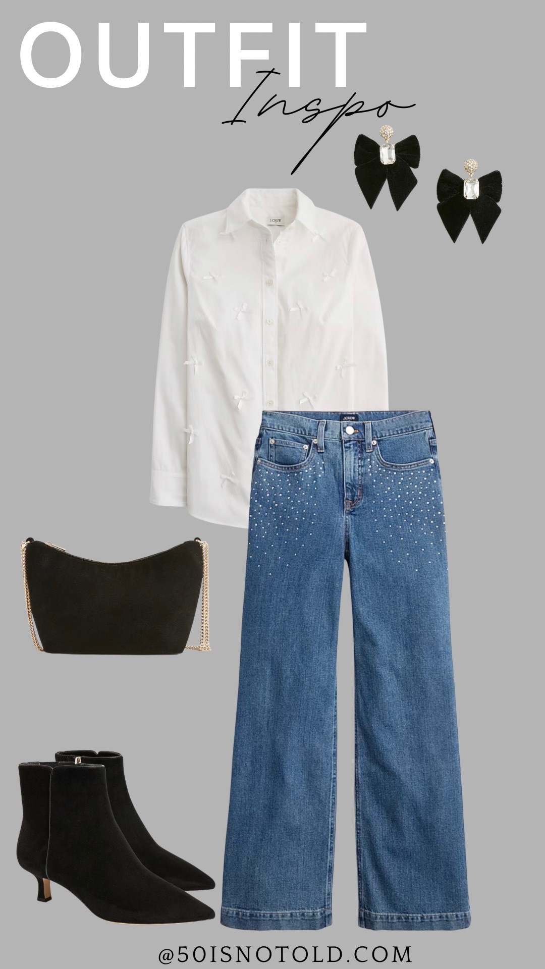 We are in holiday season full swing! I love the rhinestone detail on these jeans and the fun bow print on this button down. Add in some velvet bow accessories for a great holiday look!

#LTKStyleTip #LTKWorkwear #LTKHoliday